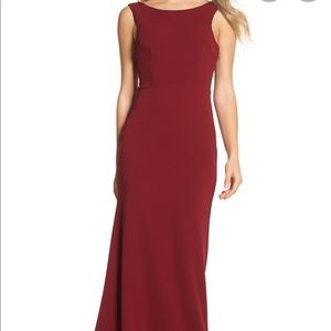 Lulus Drape Back Trumpet dress in Wine